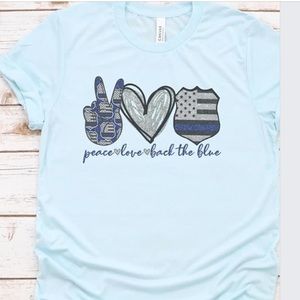 Peace, Love, and Back the Blue graphic tee
